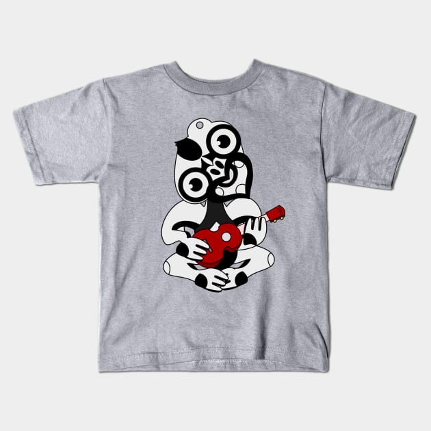 Black and Grey Hei Tiki playing a Ukulele Kids T-Shirt by mailboxdisco